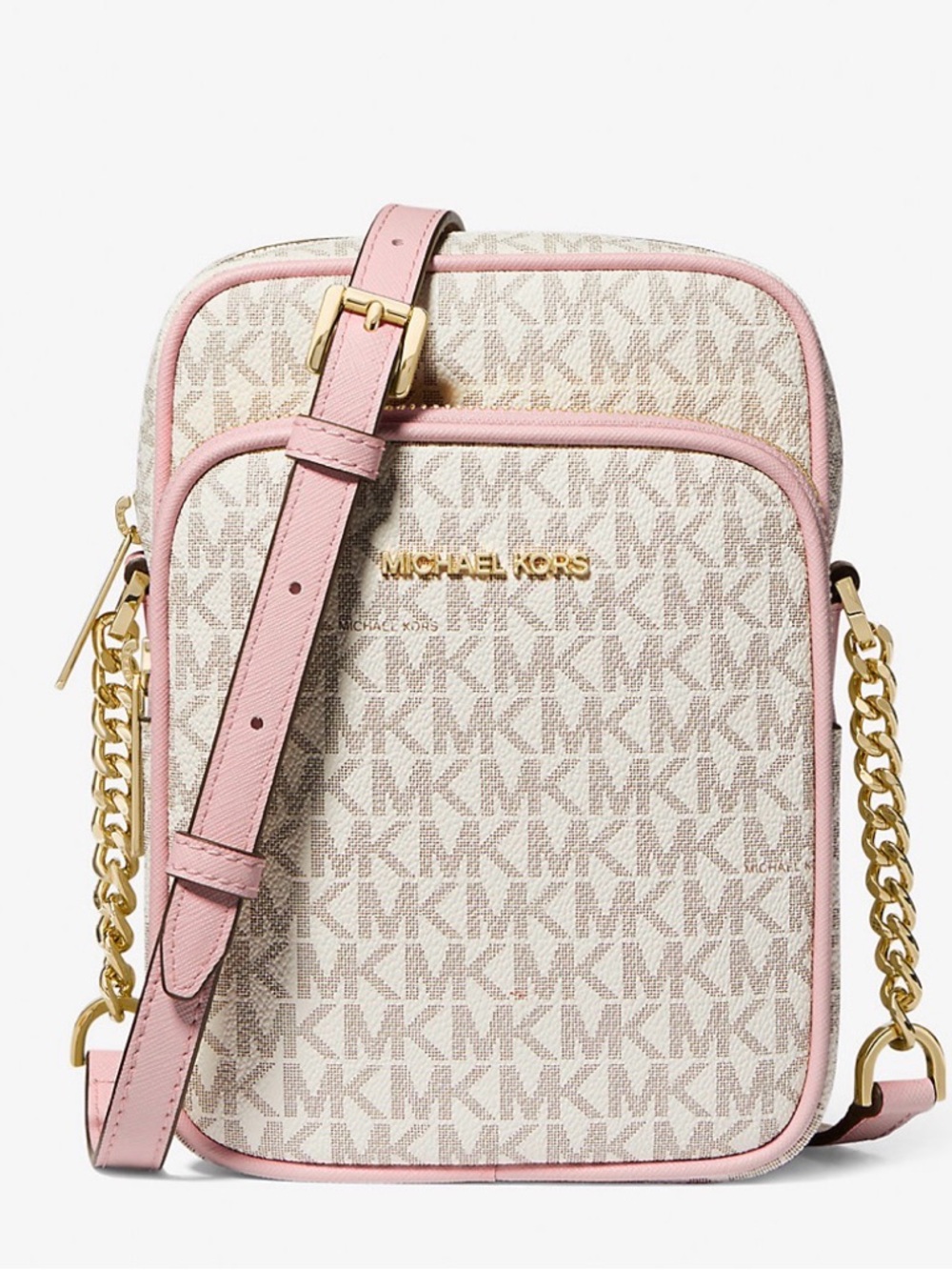 Michael Kors Pink and Cream MK Signature Crossbody